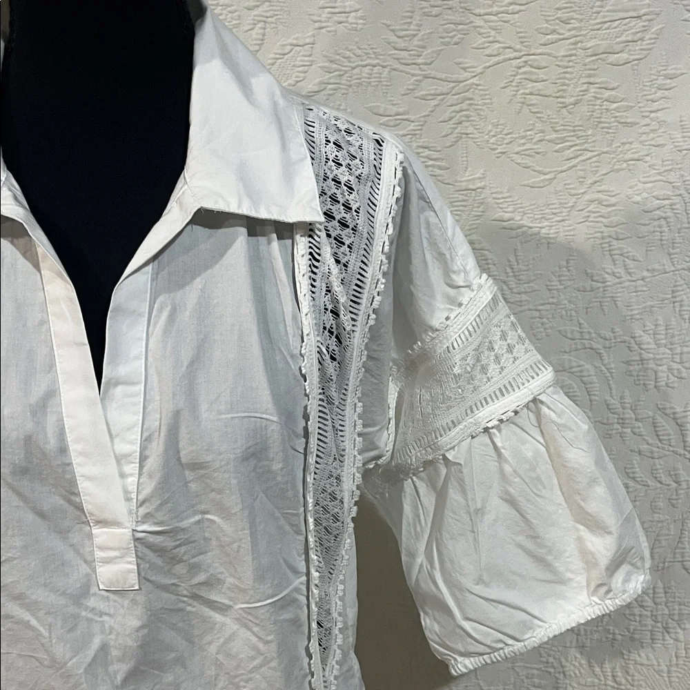 Anthropologie Preppy Boho Cottage Puff Sleeve Lace Crochet, size extra small‎